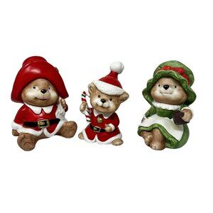 Christmas Homco Bear Family Momma Daddy Baby Figurines #5600 1980s